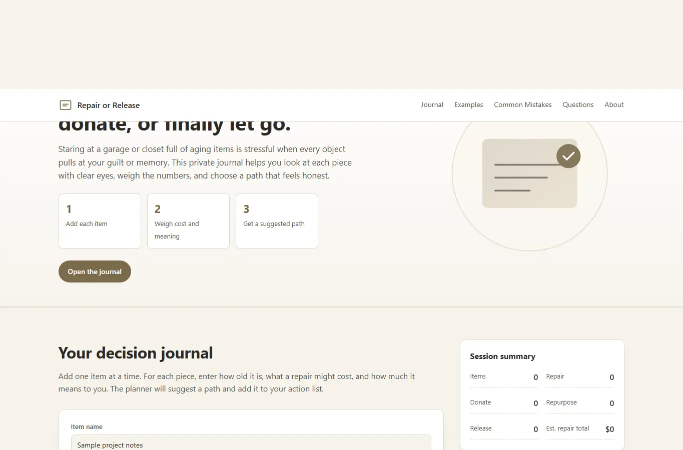 Screenshot of Aging Possession Repair or Release interface showing the project page in use